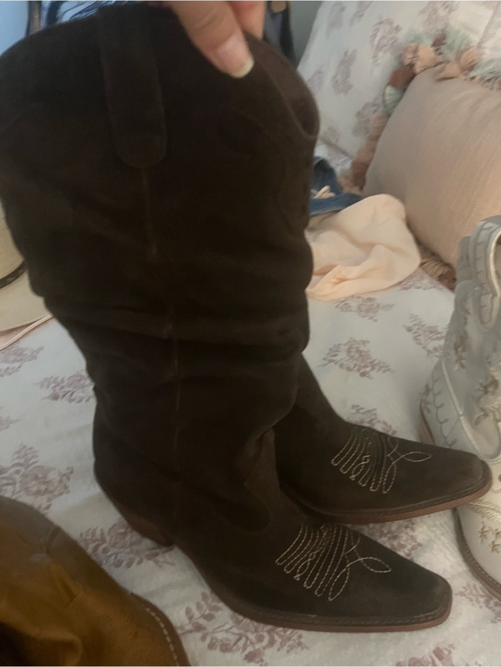 Classic Women's Dark Brown Suede Western Boots